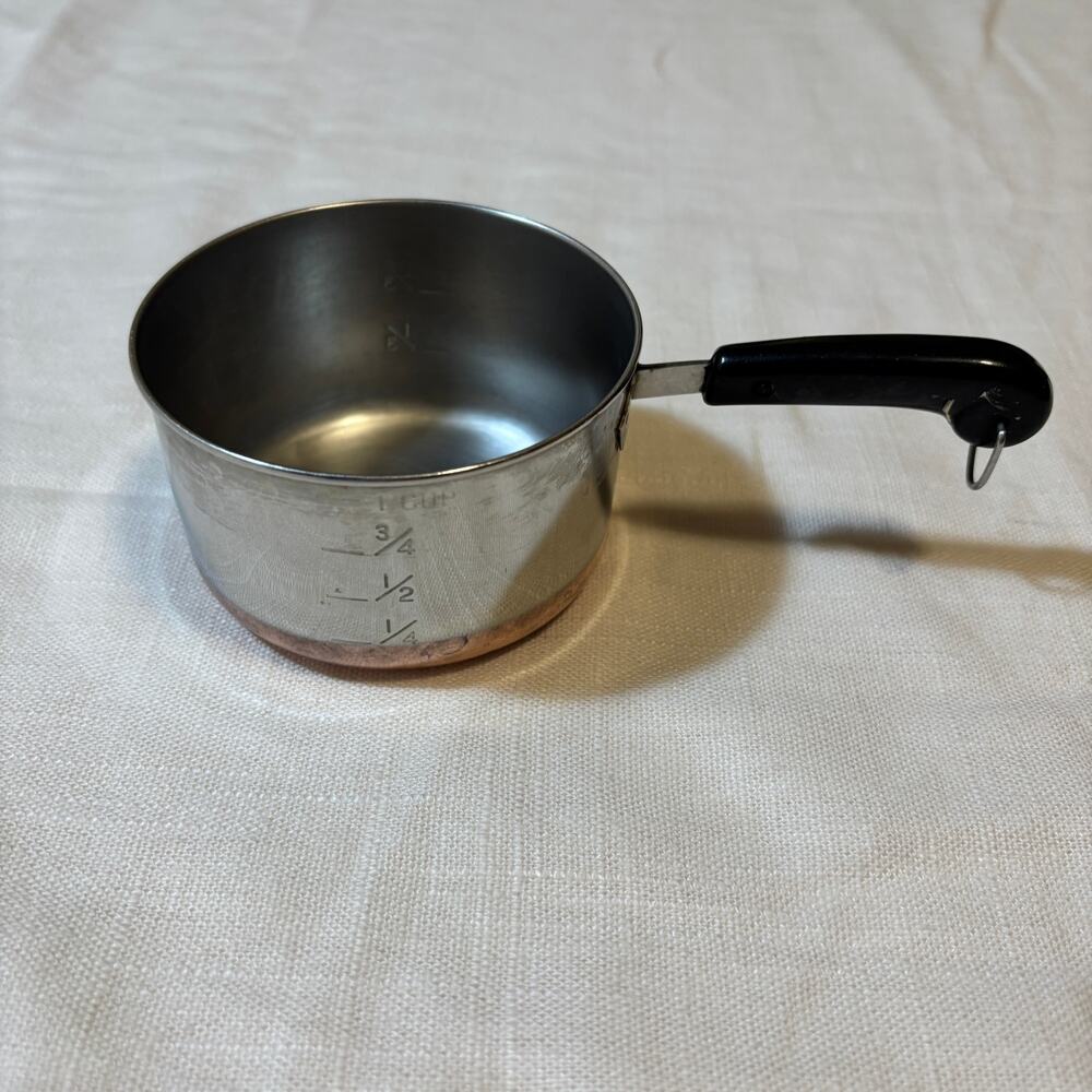 Revere Ware 1 Cup Copper Bottom Measuring Saucepan Black Handle Vintage